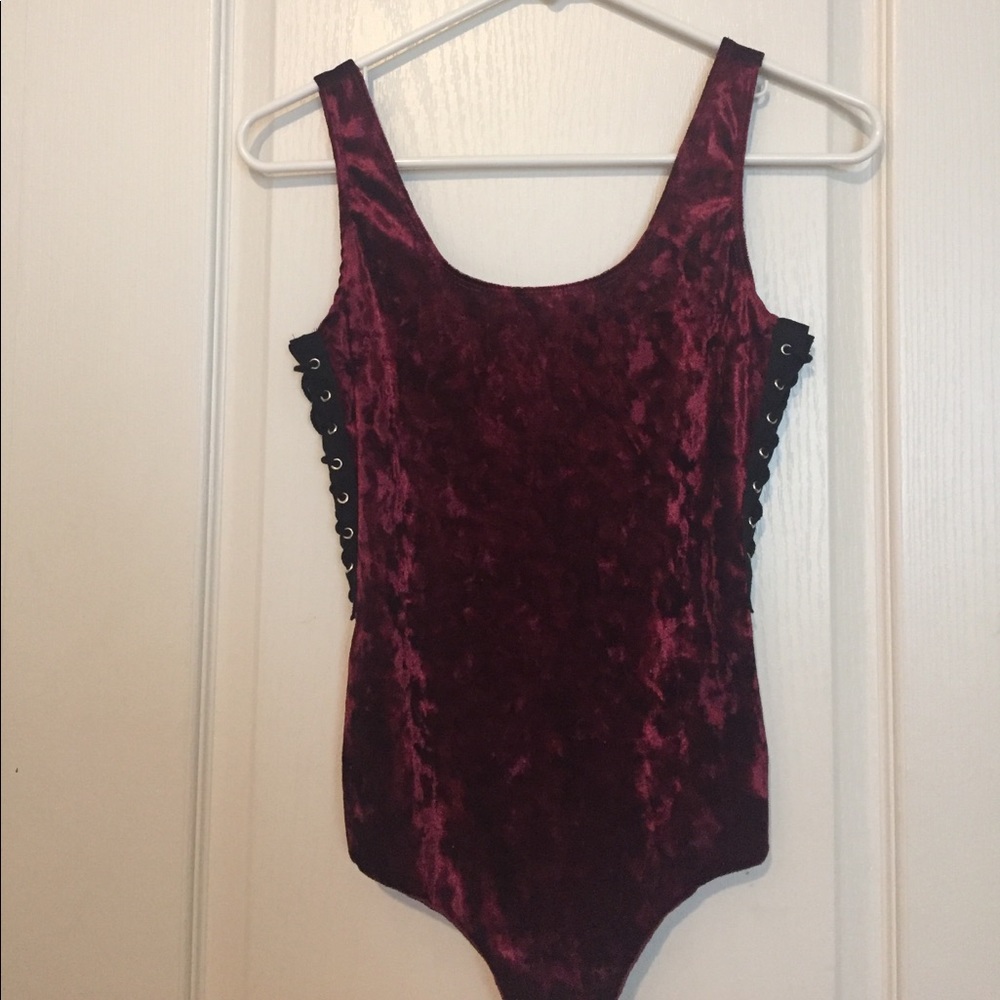 NWT LF Lace up Velvet Bodysuit