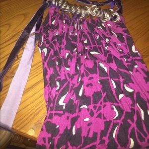 Magenta, black and white halter top