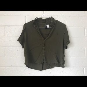 Hunter Green button up crop top