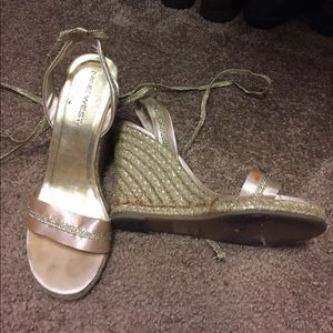 Nine West Gold/Rose Gold Lace Up Wedge Sandals