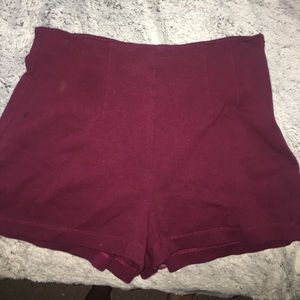 High waisted burgundy shorts