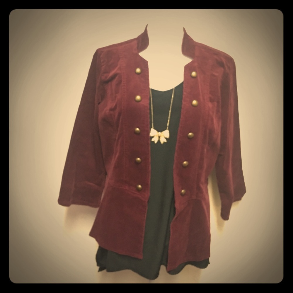 Maroon Military Inspired Jacket - Size XL in EUC