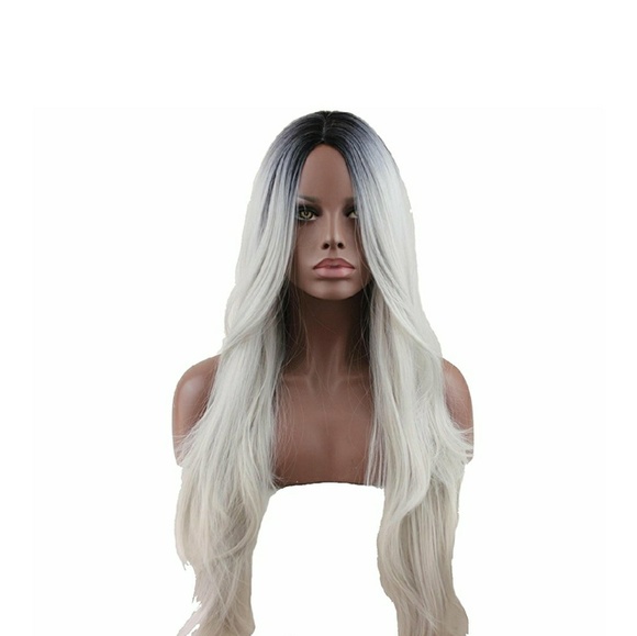 Ombre Black Roots Gray Straight Wave Wig main image 7