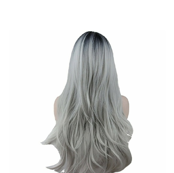 Ombre Black Roots Gray Straight Wave Wig main image 6