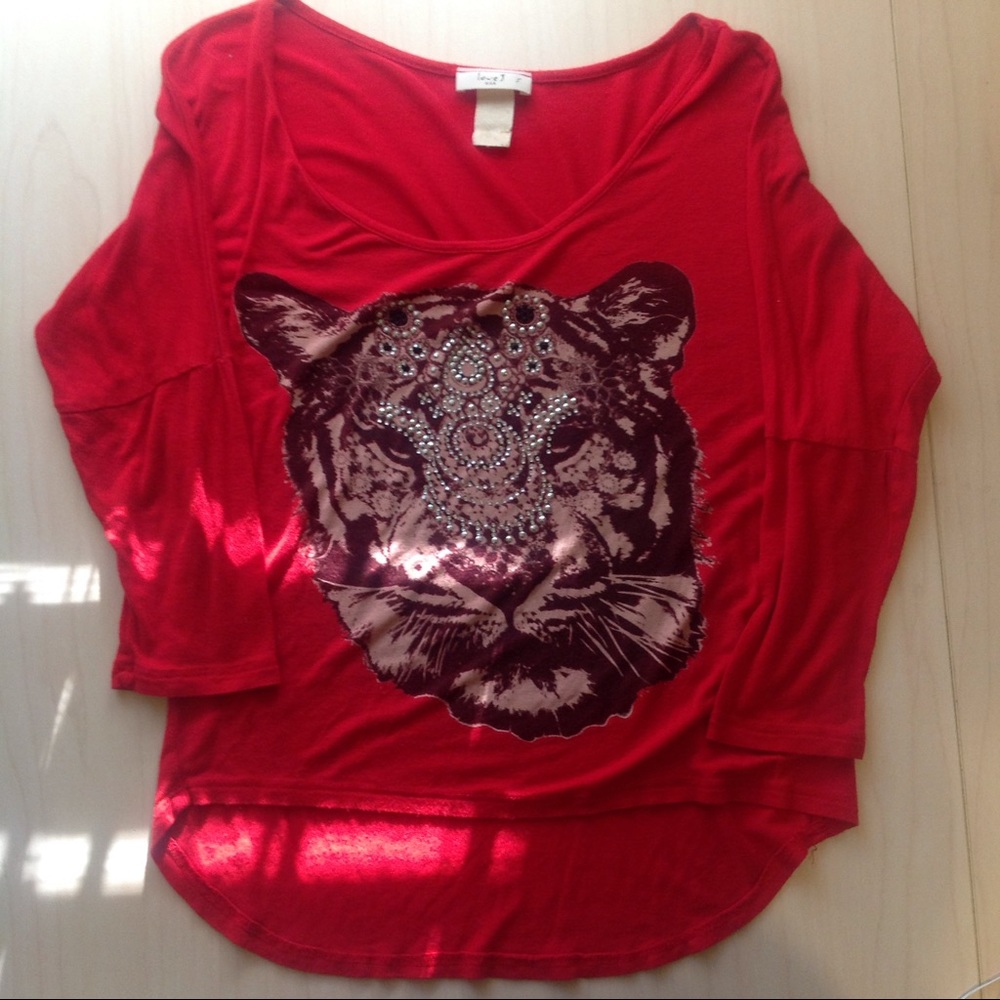 Red Tiger Design With Studs Shirt | Love Js