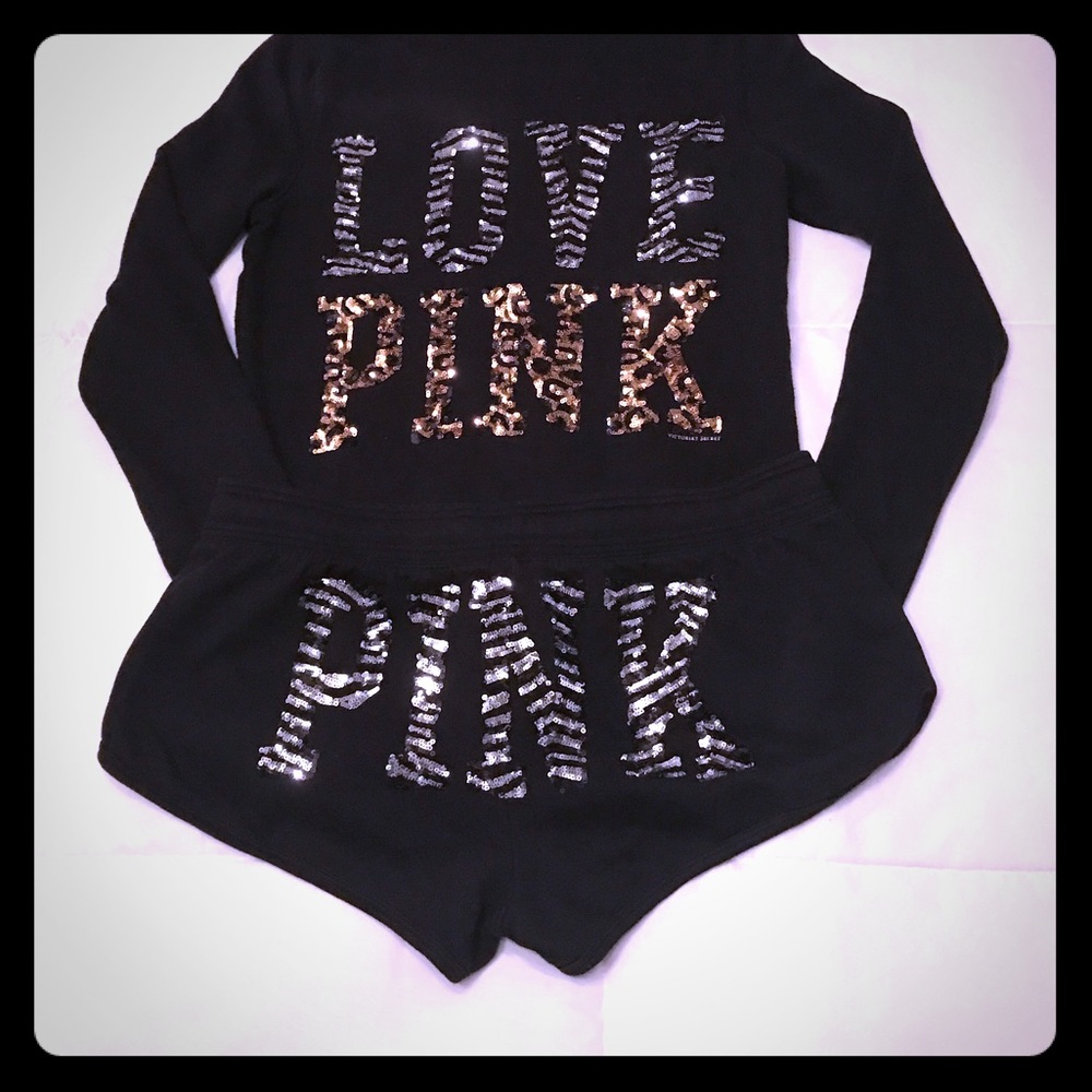 🎀PINK VS Sequin Safari Animal Print Bling Set🎀