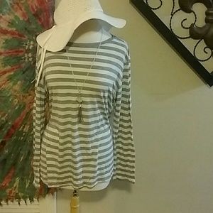 GAP L/S tee gray and white stripe sz XL