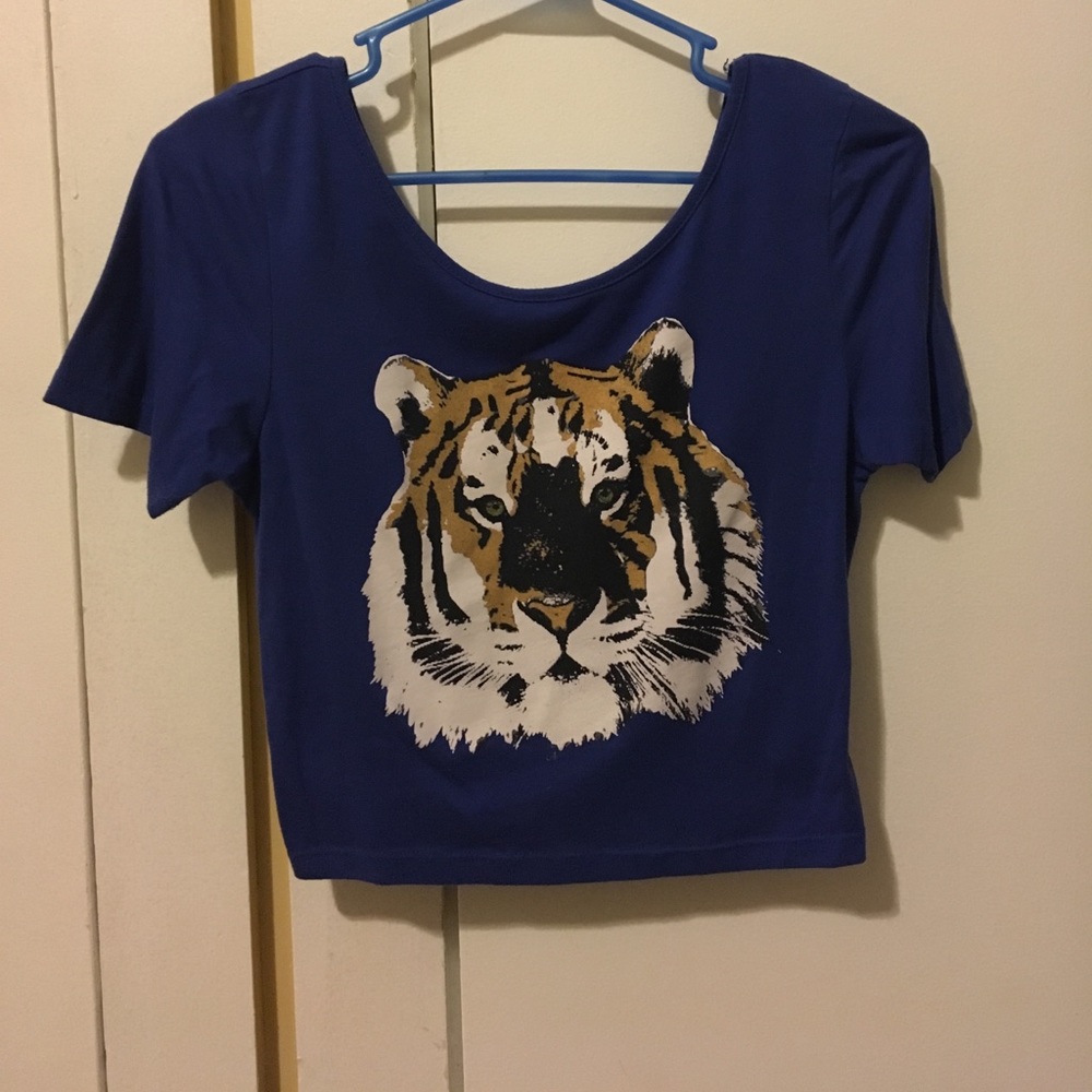 Blue crop top.