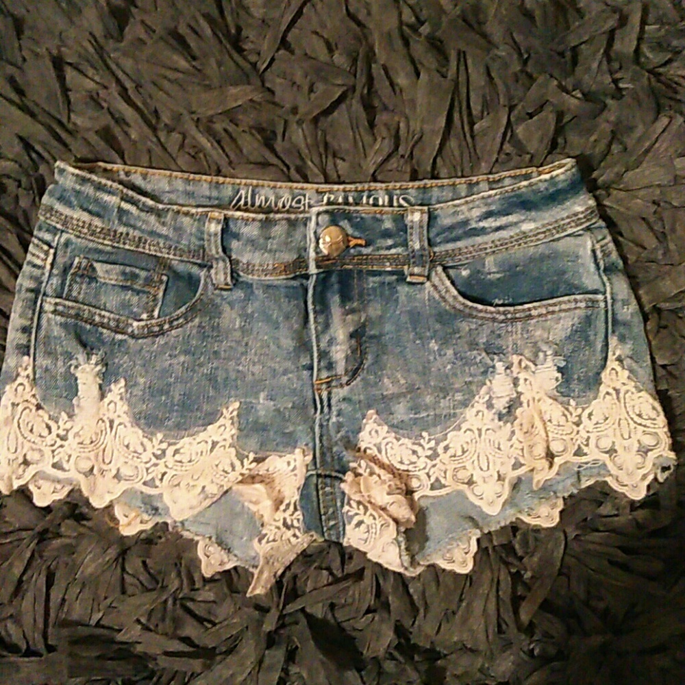 Lace bottom blue jean shorts