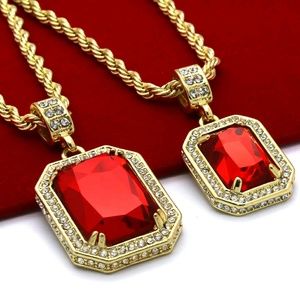 Gold Plated High Fashion 2 Pieces Ruby Necklace