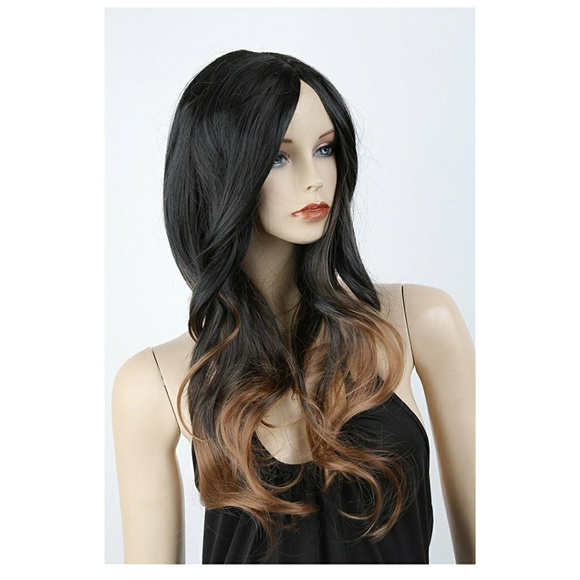 Long Two Tone Black and Brown Ombre Wig main image 7