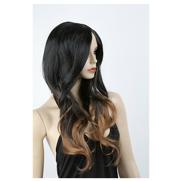 Long Two Tone Black and Brown Ombre Wig main image 6