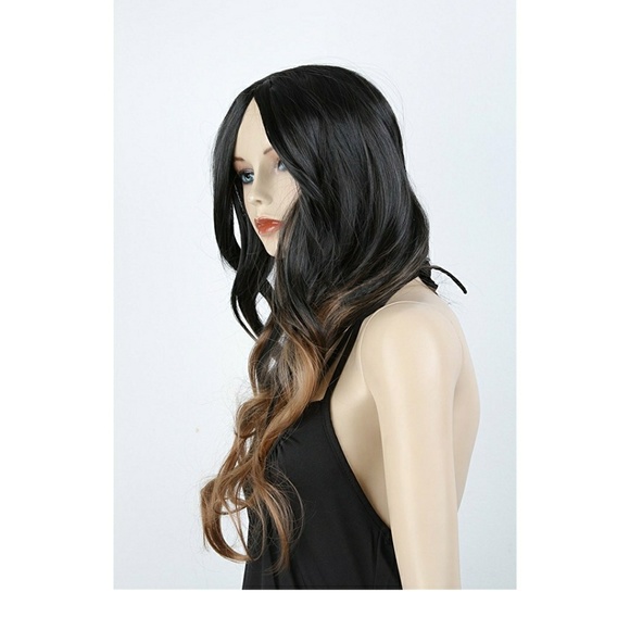 Long Two Tone Black and Brown Ombre Wig main image 5