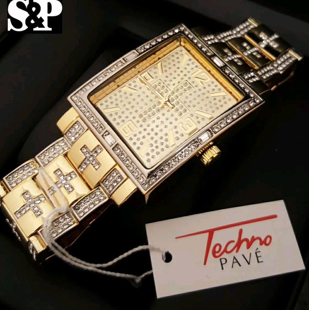Hip Hop Rectangle Lab Diamonds Cross Dress watch