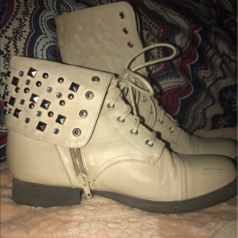 Cream Combat Boots