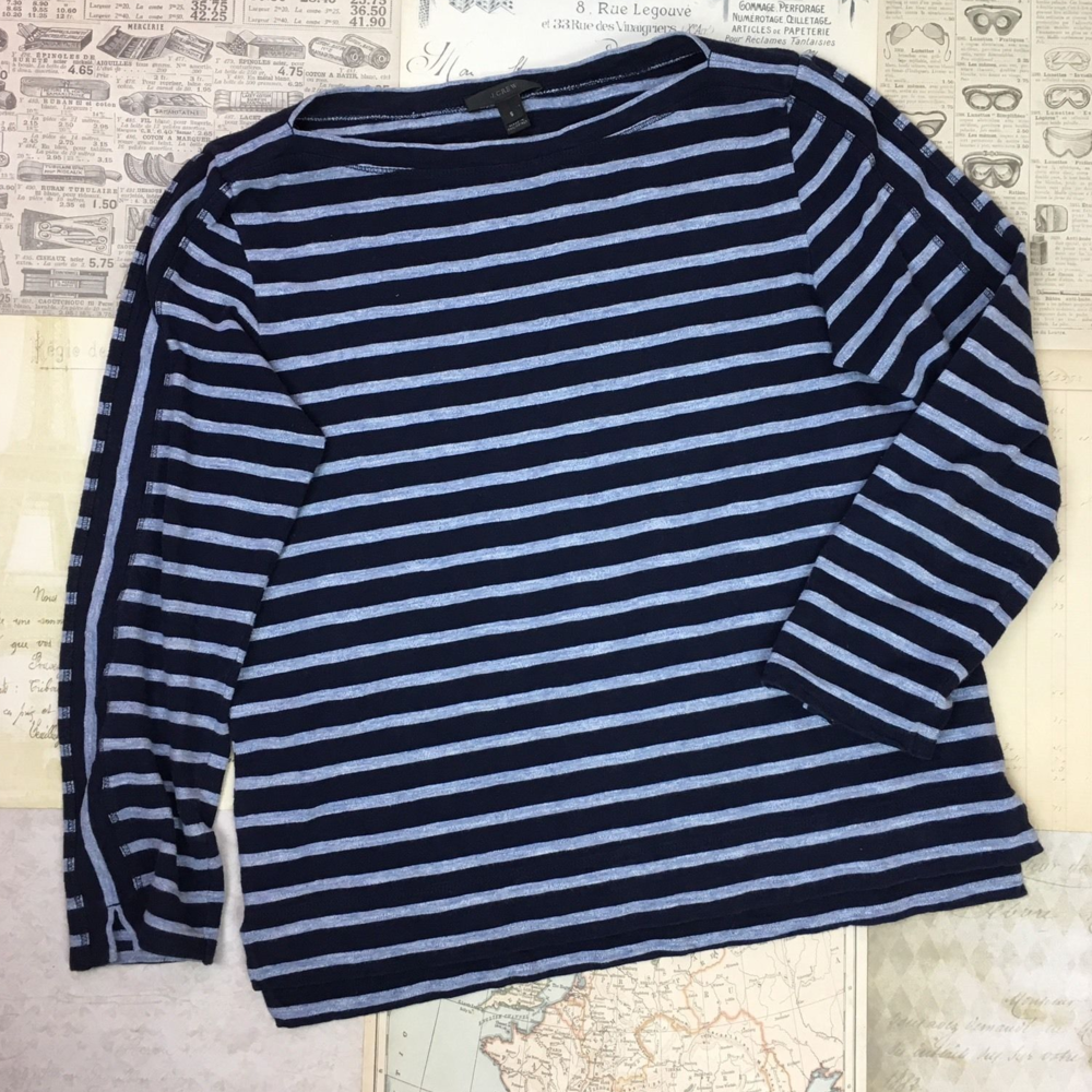 J Crew Blouse Women's Small Blue Striped Cotton