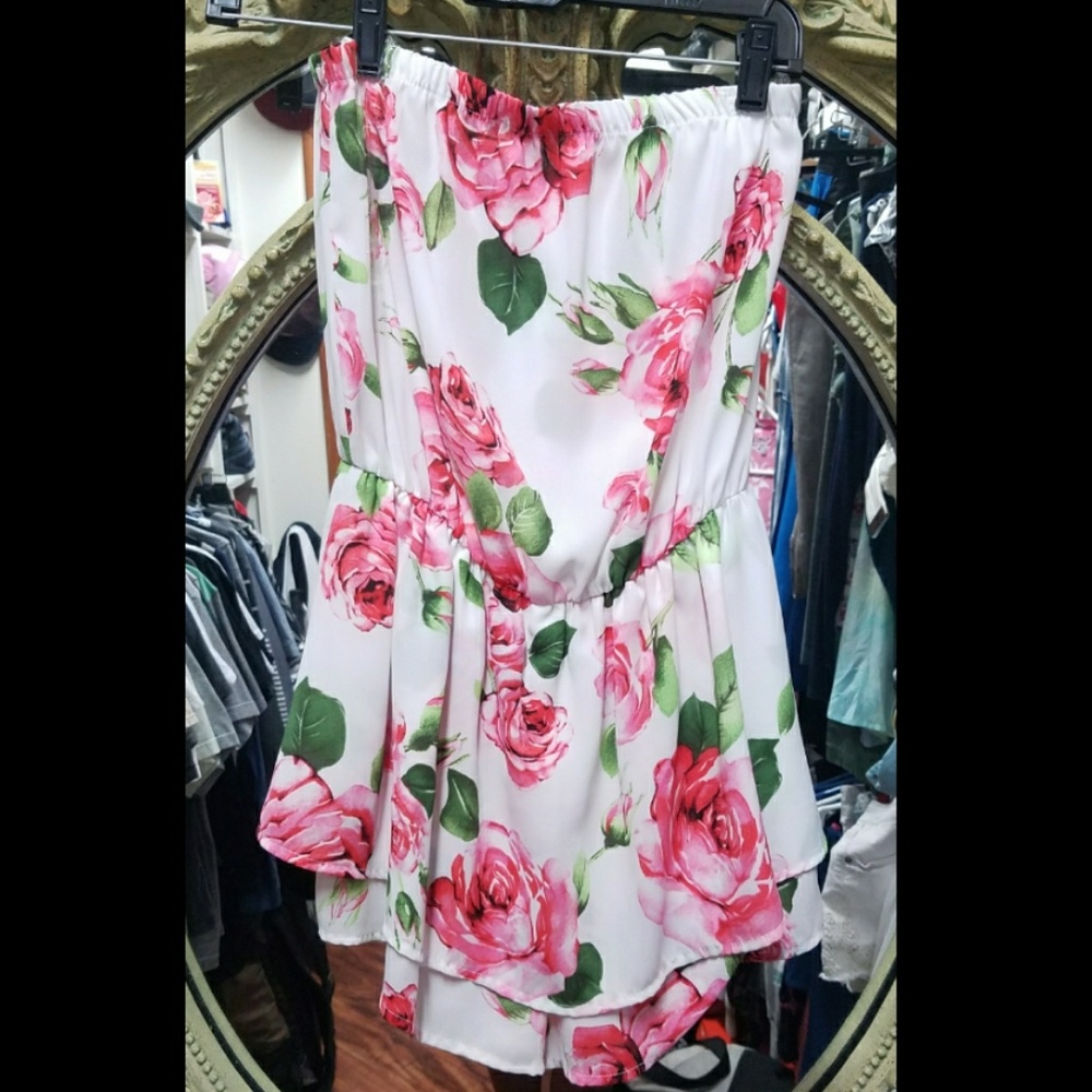 Rose print tube top romper