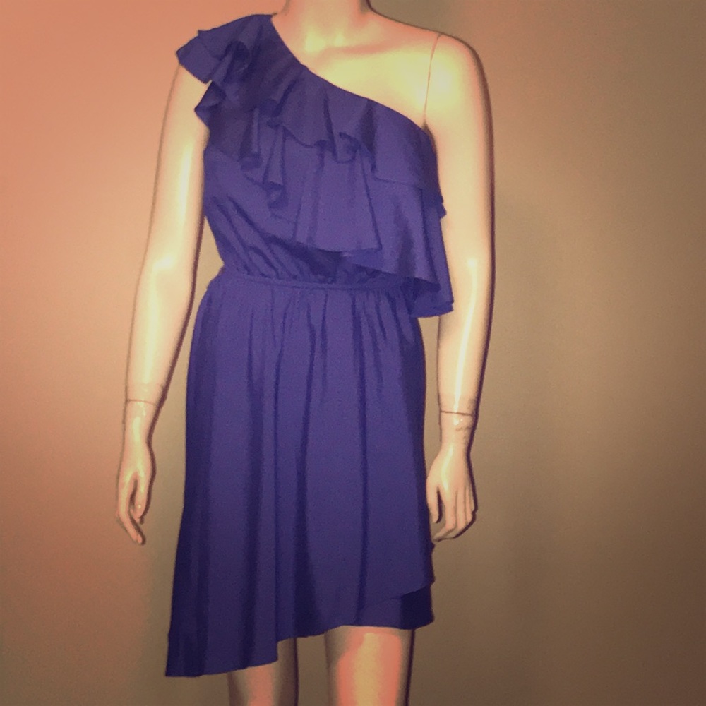 Blue one shoulder ruffle dress