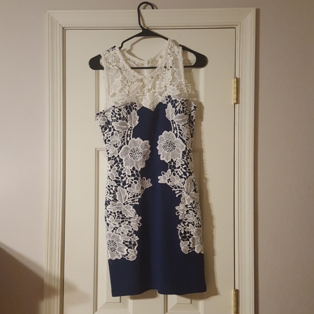 Navy blue and white lace dress