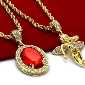 Gold Plated High Fashion 2 Piece Ruby necklace set
