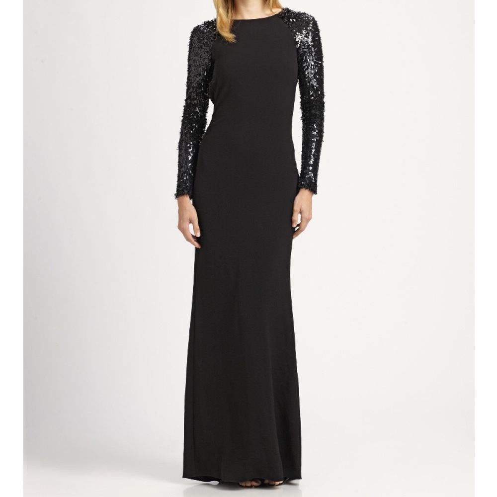 Halston Heritage Sequined Sleeved Gown