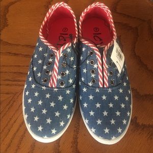 Cute red, white and blue sneakers with stars.