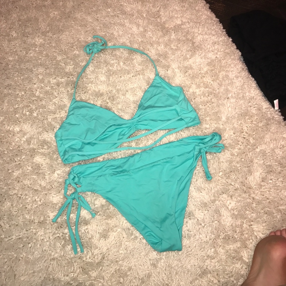 L*Space teal 3 strapped back top