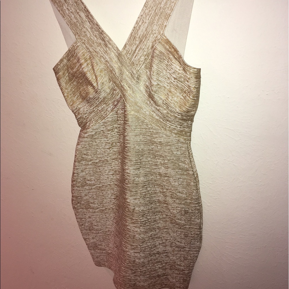 bebe gold bandage dress