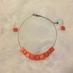 Orange sea glass necklace and earring set