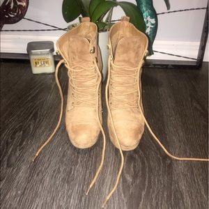 **Accepting Offers Nude Suede Laceup Wedge Booties