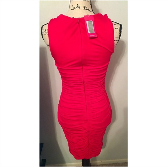 JustFab Red Ruched Criss Cross Halter Dress from Danielle's closet on