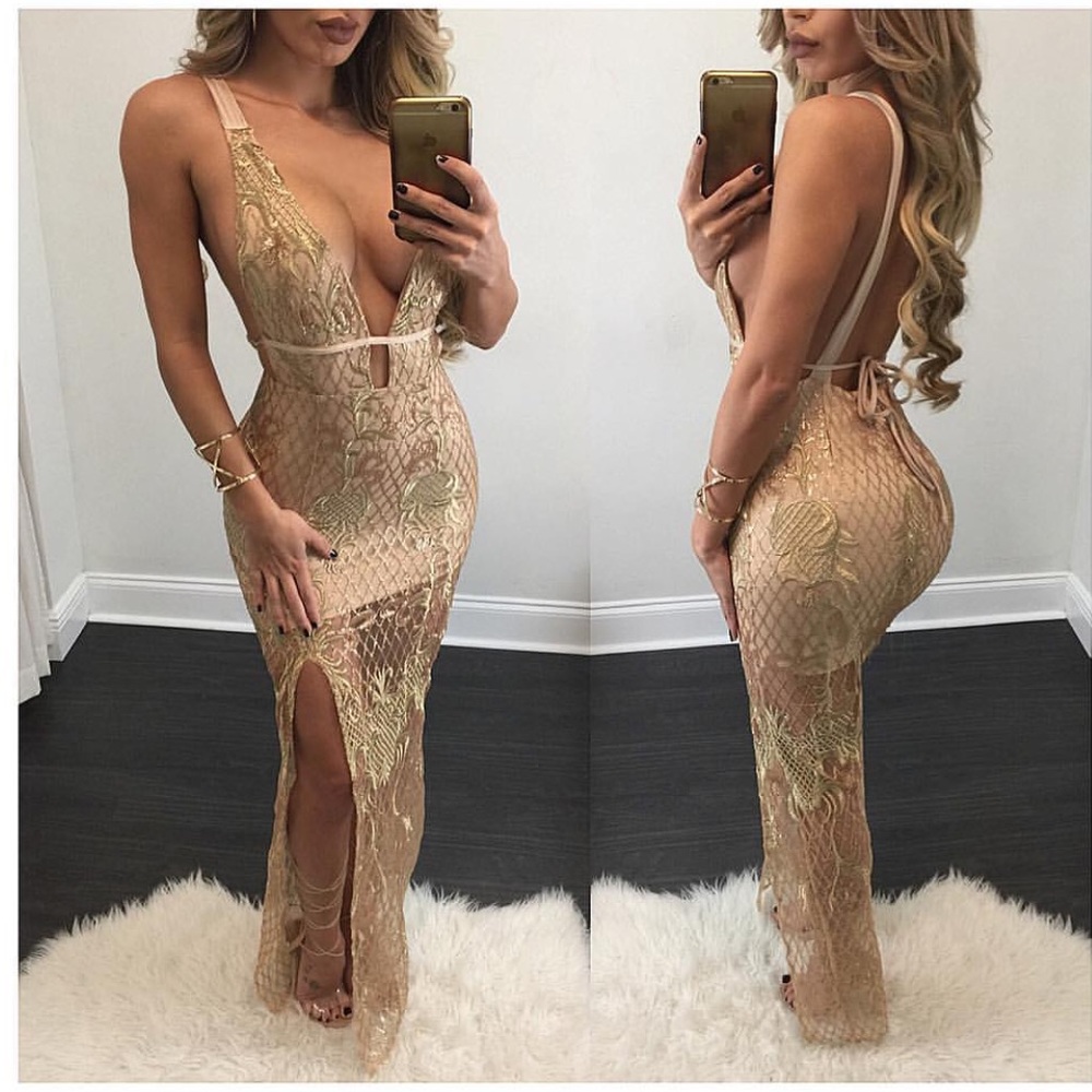 Gold Sequin Sheer Dress
