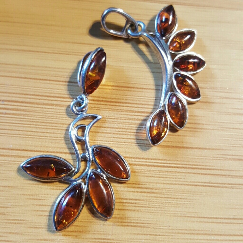 2 baltic amber sterling silver pendants