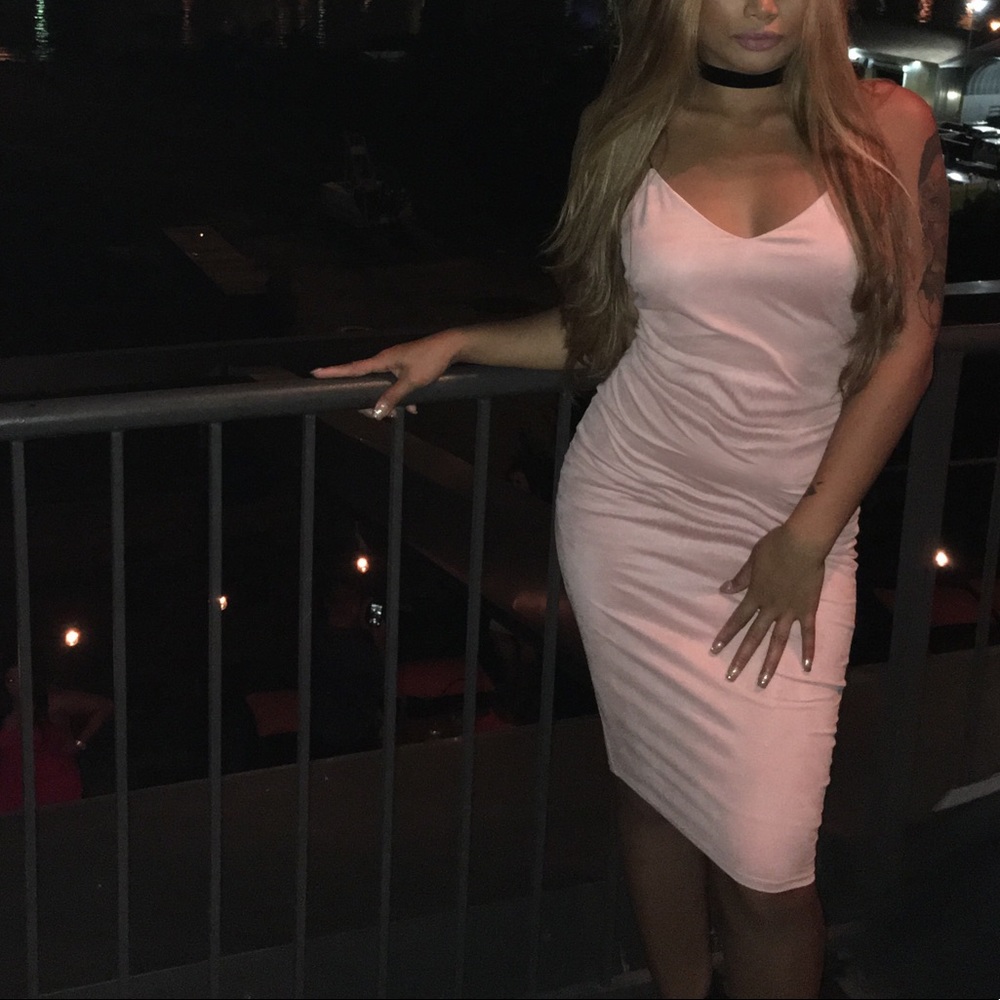Blush Dress with Black Straps