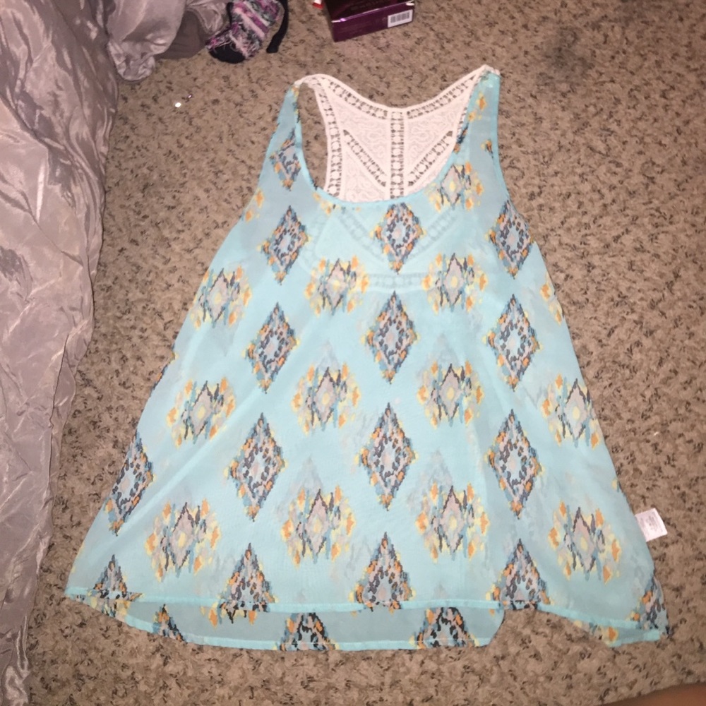 Teal blue patterned tank top