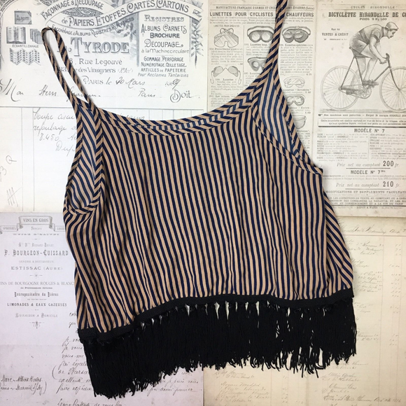 Crop Top Boho Tassels Striped Small Blouse Vintage - Picture 4 of 5