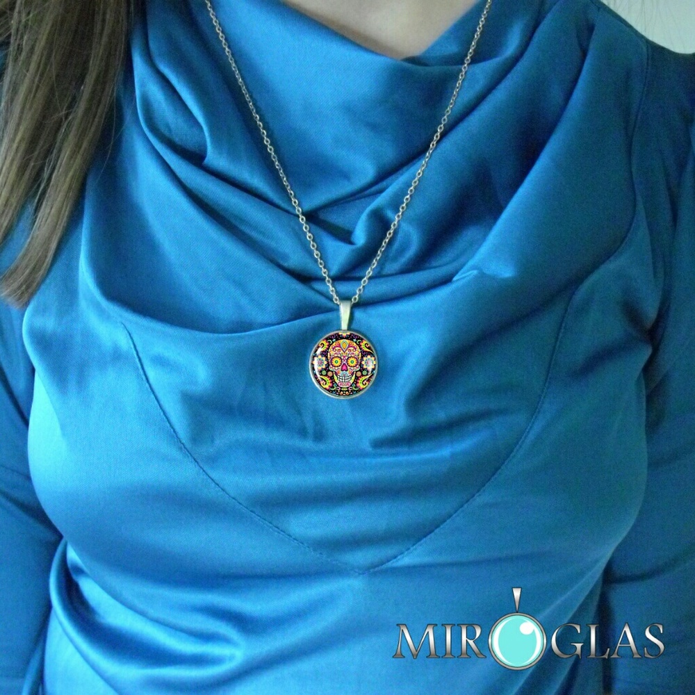 Rainbow Sugar Skull Clario Pendant Necklace