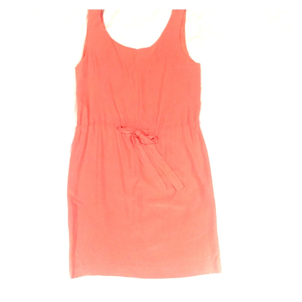 Coral Silk Tank dress with draw string waist