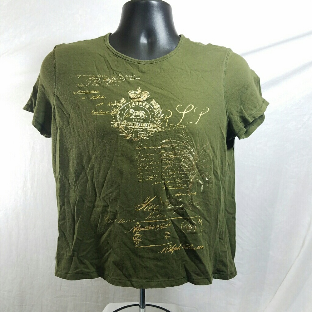 Lauren Ralph Lauren Green and Gold Graphic Tee P/L