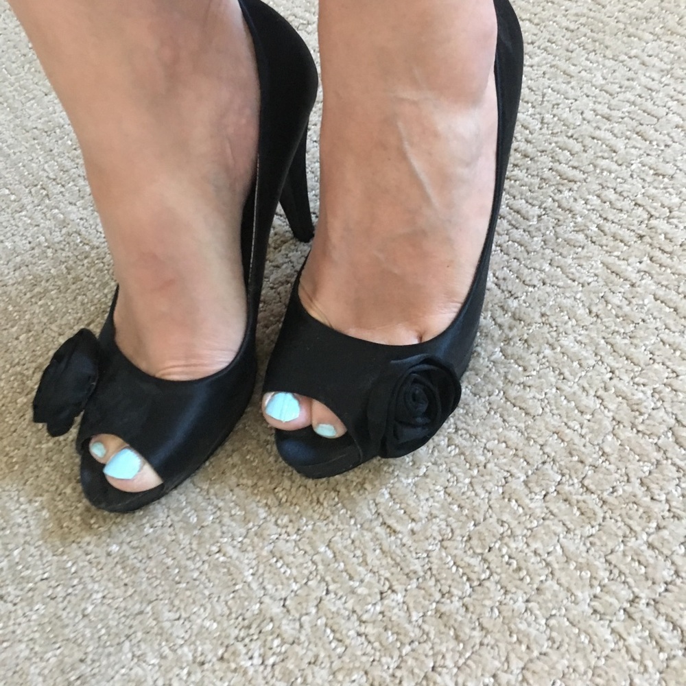 Paris Hilton black platform heels with rose