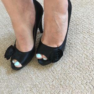 Paris Hilton black platform heels with rose