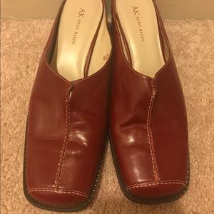 Red leather mules