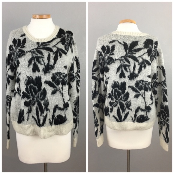 Topshop Sweaters - Topshop Grey & Black Floral Wool Blend Sweater