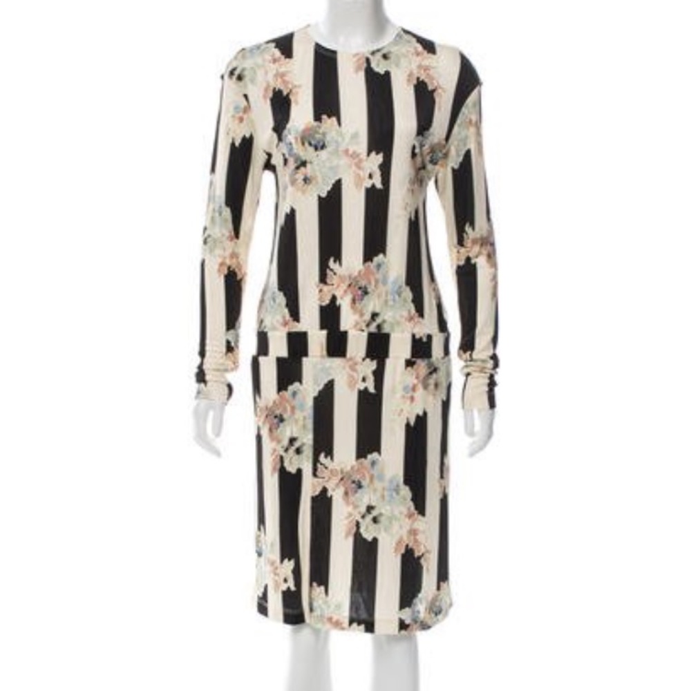 SUNO Long Sleeve Floral Print Dress