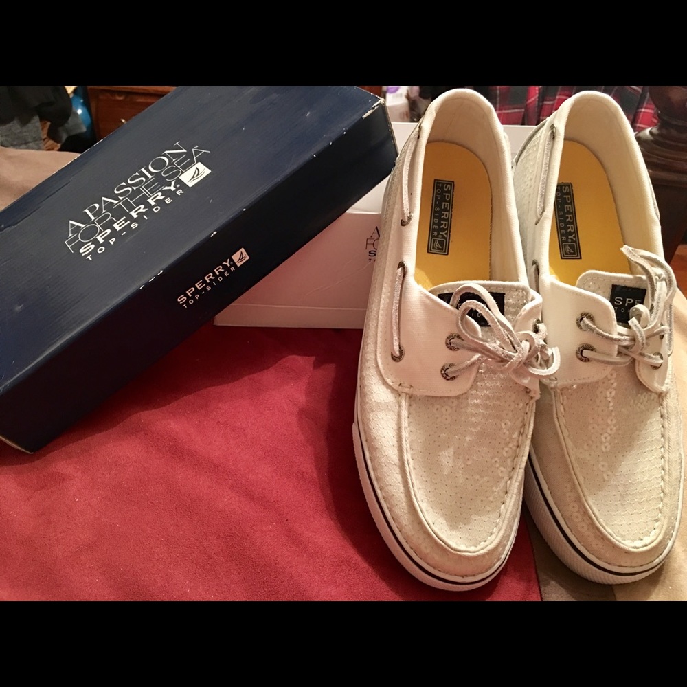 Sperry Bahama White Sequins boat shoe
