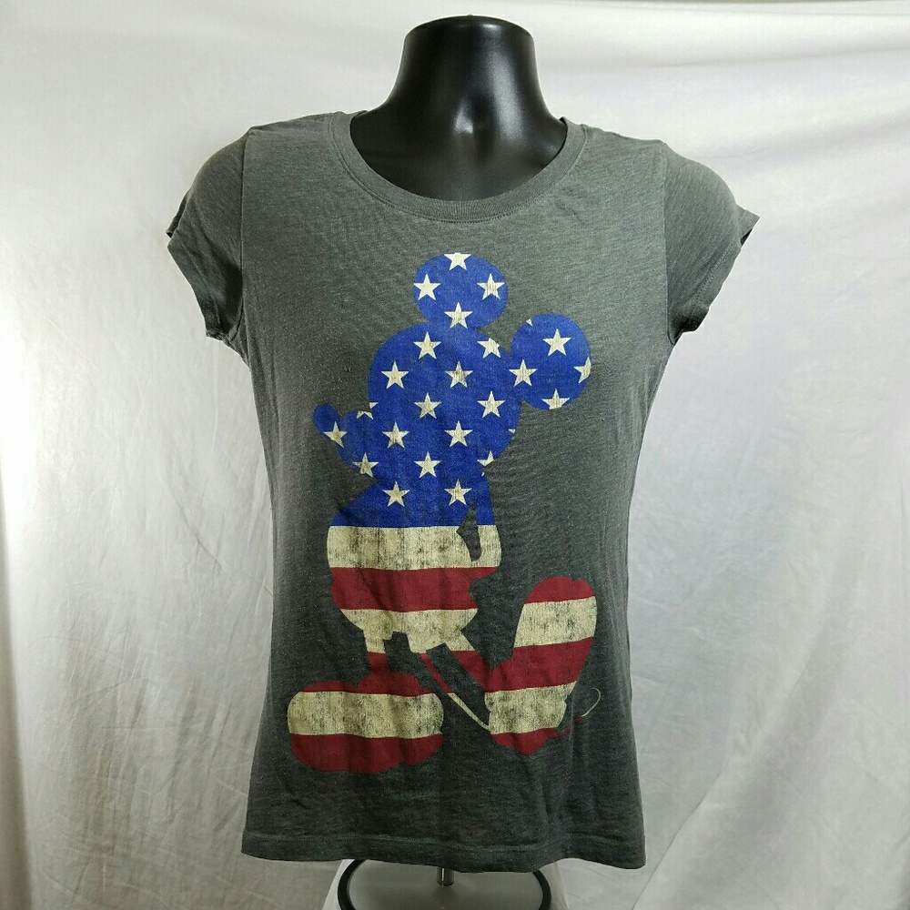 Disney Gray Patriotic Mickey Womens T-Shirt Sz M