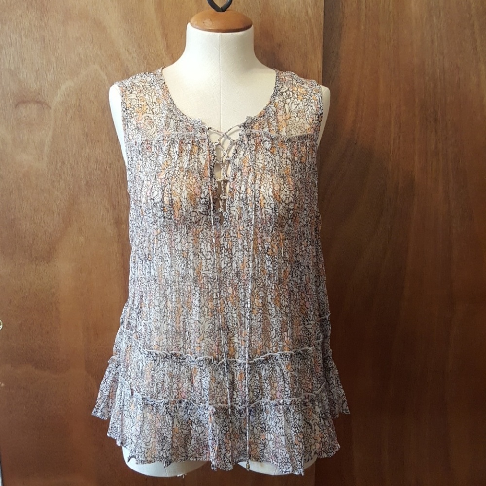 SALE! Anthropologie Printed Tiered Lace Up Tank