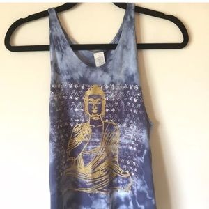 Blue Tide Dye Buddha Graphic Tank