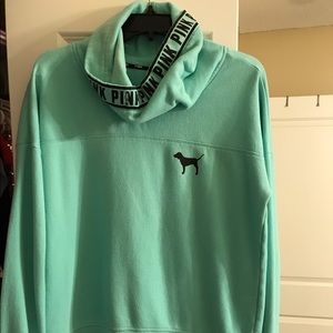 PINK turquoise cowl neck sweatshirt