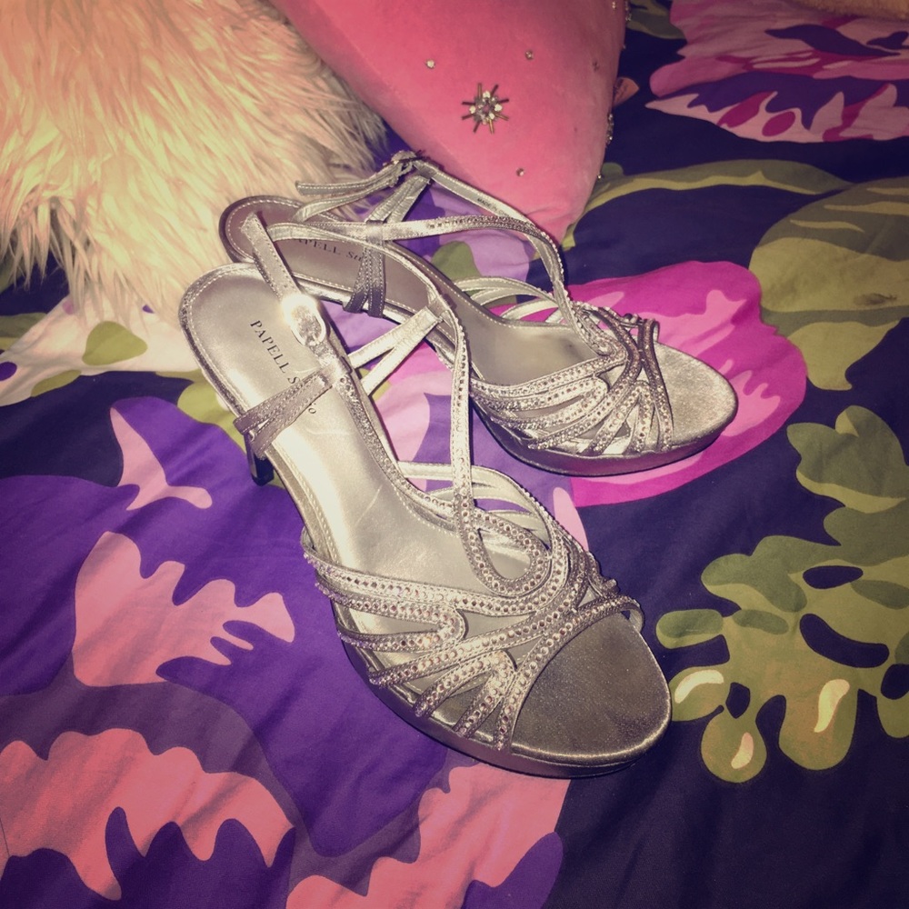 Silver and gray high heels